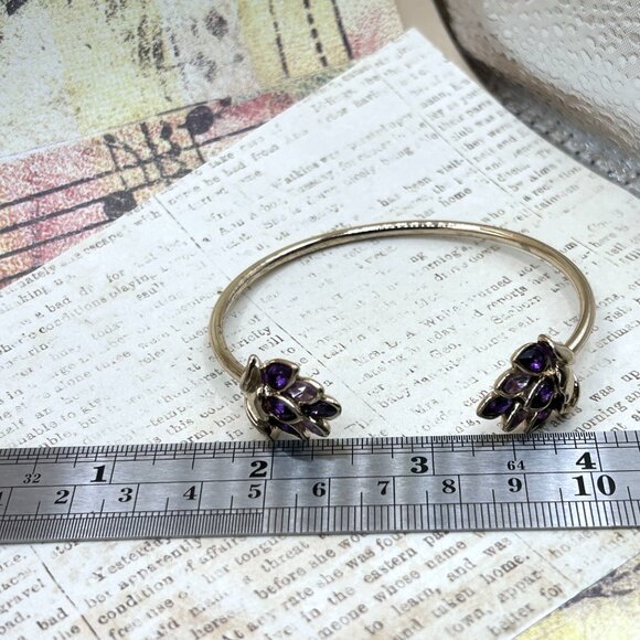 Designer Purple Lavender Crystal Rhinestone Lotus Flower Cuff Bracelet Gold Tone - Picture 2 of 14